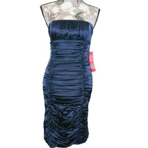 Night Way Dress NWT‎ Womens 4/6 Bandeau Satin Sparkle Navy Blue Prom Bridesmaid
